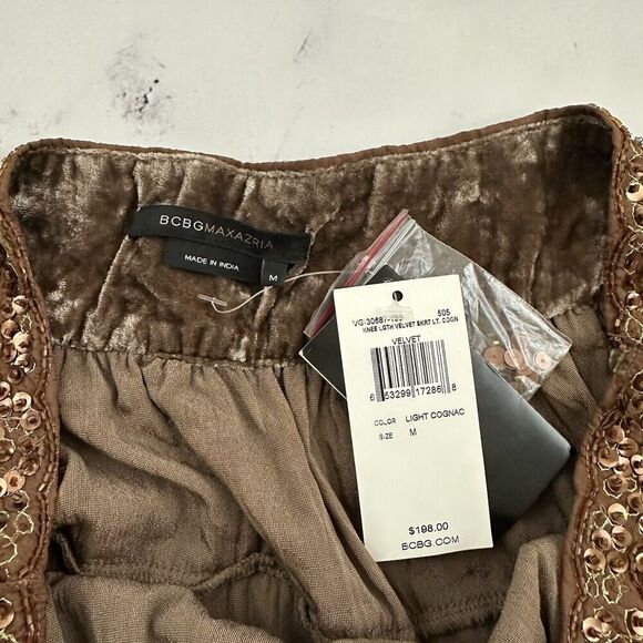 BCBG Maxazria Womens Vintage Y2k Velvet Skirt Size M New Brown Bronze Sequins - Picture 5 of 10